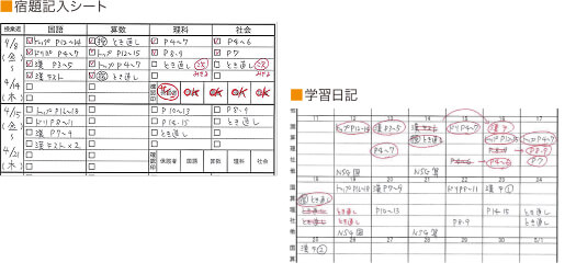 宿題記入シート、学習日記例
