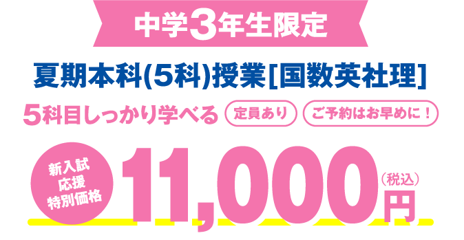 中学3年生限定 夏期本科(5科)授業[国数英社理]